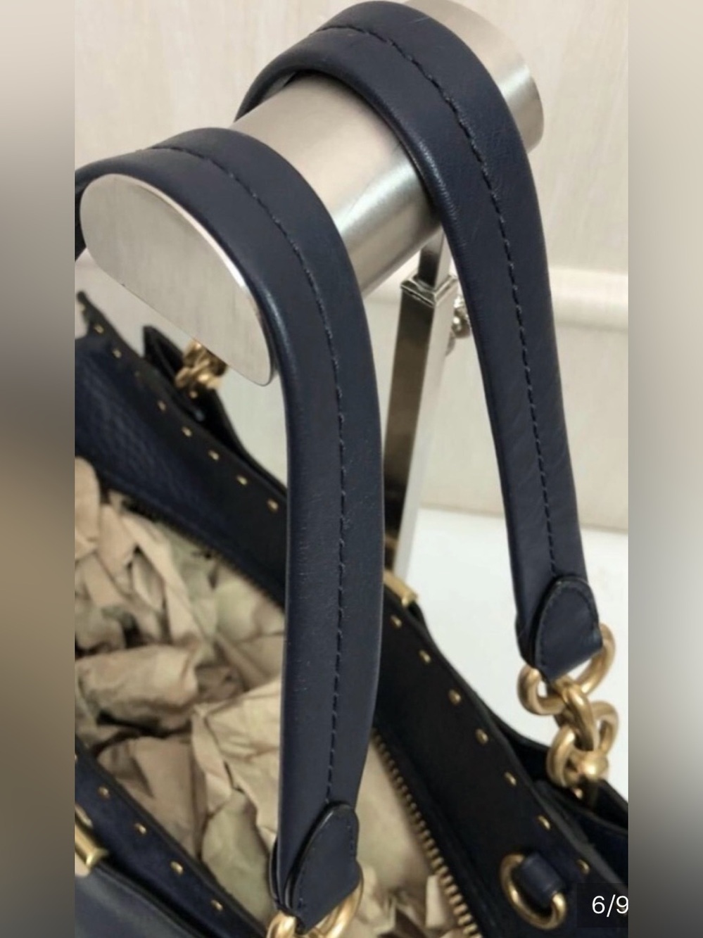 COACH Navy Blue Pebble Leather Gold Stud Dreamer and Wallet Set - Picture 11 of 16